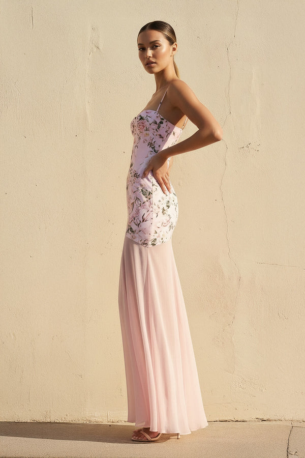 Spaghetti Straps Floral Maxi Dress in Pink - SHE IS ME
