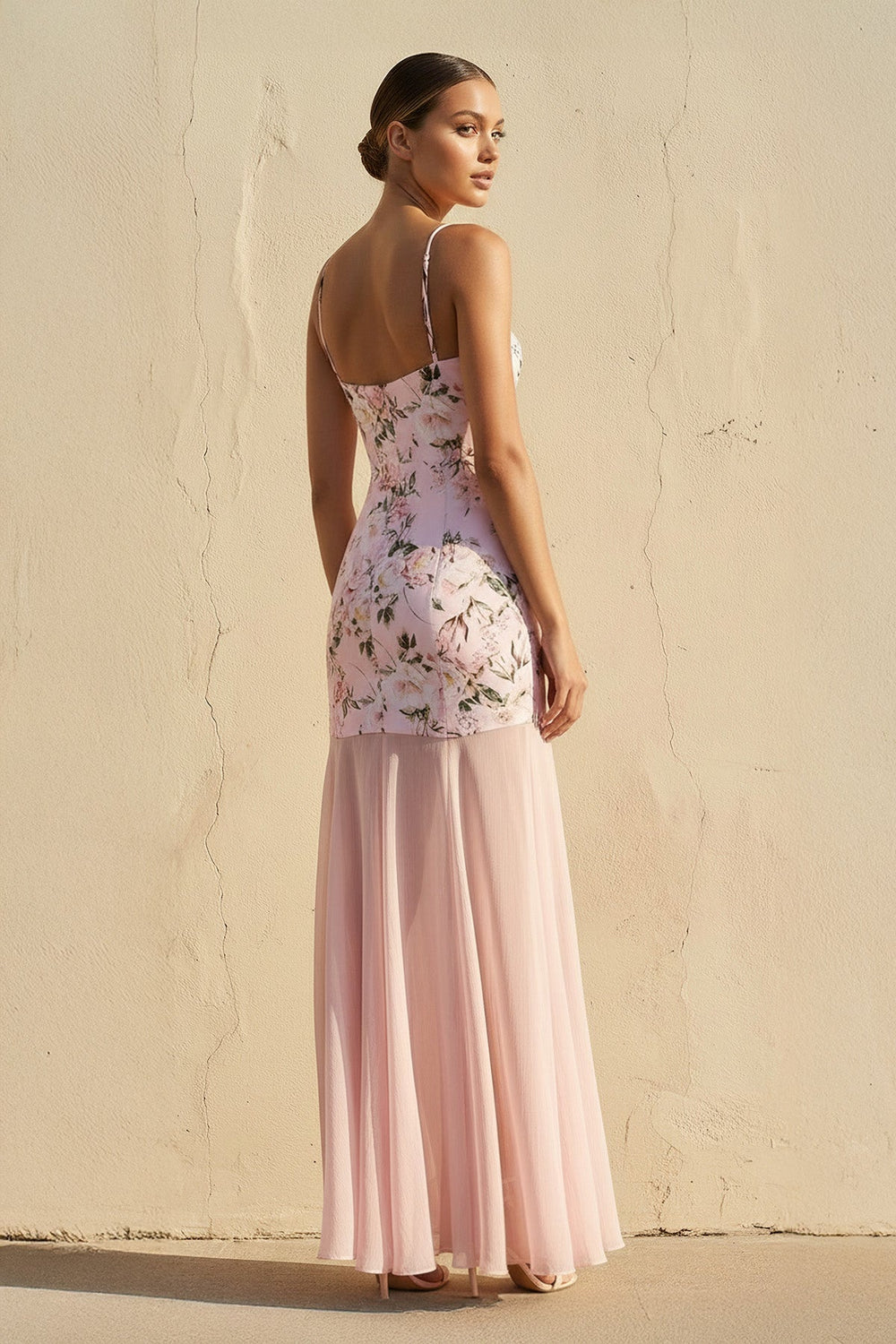 Spaghetti Straps Floral Maxi Dress in Pink - SHE IS ME