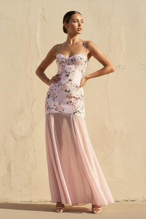 Spaghetti Straps Floral Maxi Dress in Pink - SHE IS ME