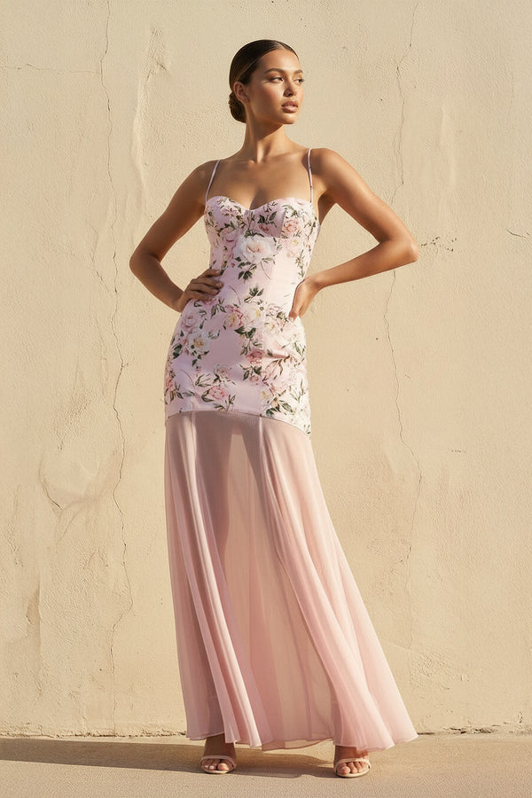 Spaghetti Straps Floral Maxi Dress in Pink - SHE IS ME