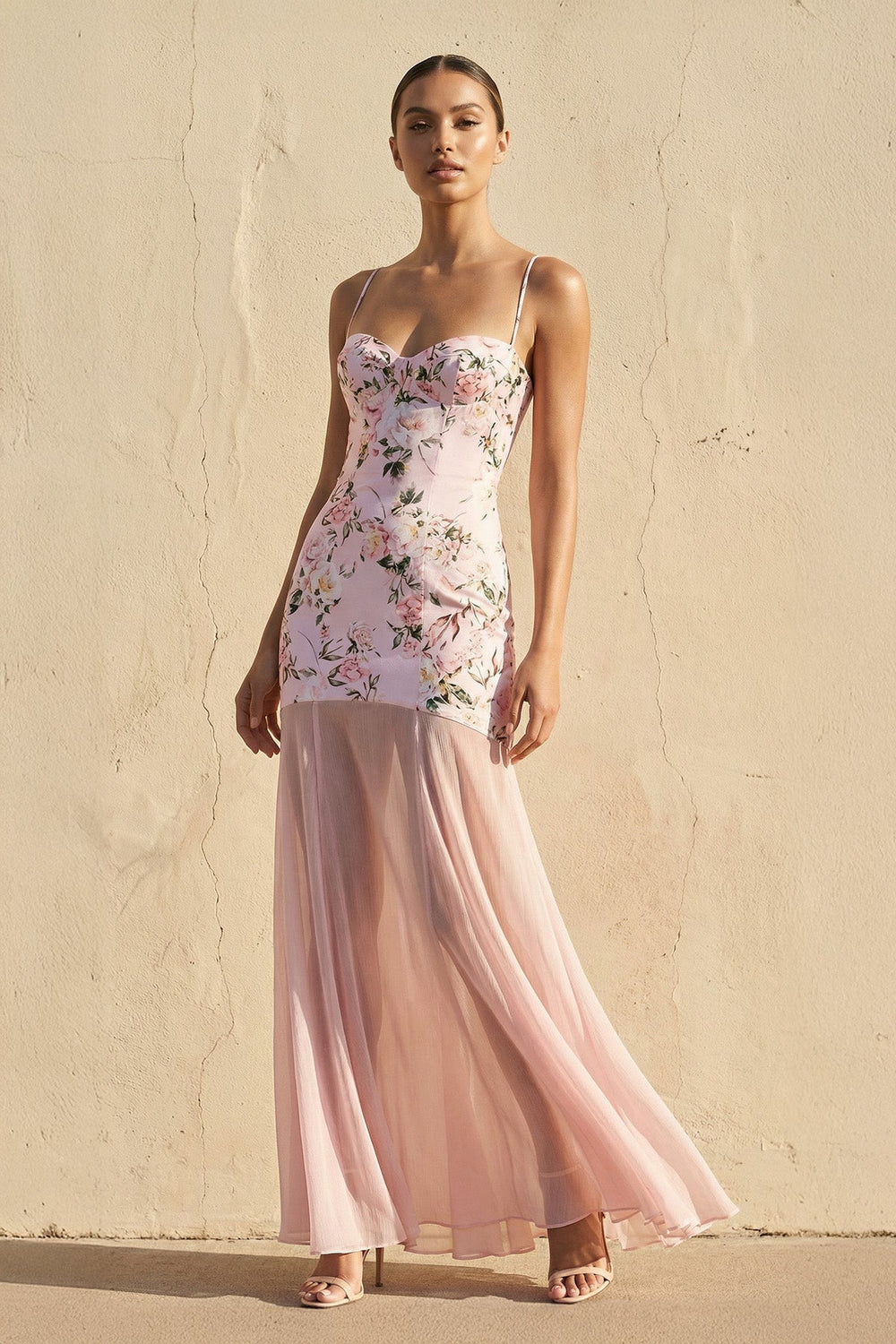 Spaghetti Straps Floral Maxi Dress in Pink - SHE IS ME