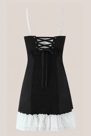Spaghetti Straps Lace A-Line Cotton Mini Dress in Black– SHE IS ME Dresses
