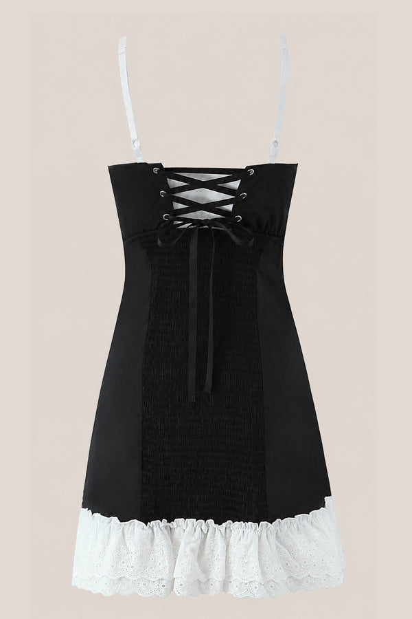 Spaghetti Straps Lace A-Line Cotton Mini Dress in Black– SHE IS ME Dresses