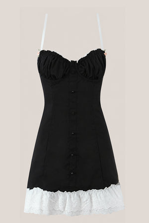 Spaghetti Straps Lace A-Line Cotton Mini Dress in Black– SHE IS ME Dresses