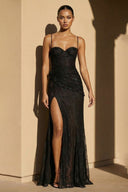 Spaghetti Straps Lace Gown in Black - SHE IS ME
