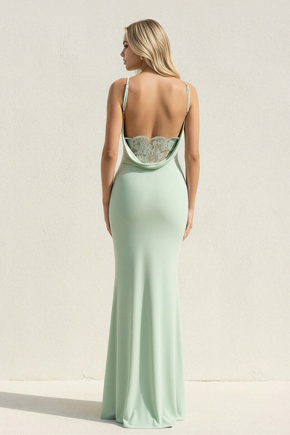 Spaghetti Straps Maxi Dress With Lace in Mint Green - SHE IS ME Prom Dresses