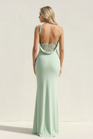 Spaghetti Straps Maxi Dress With Lace in Mint Green - SHE IS ME Prom Dresses