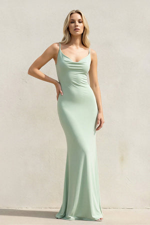 Spaghetti Straps Maxi Dress With Lace in Mint Green - SHE IS ME Prom Dresses