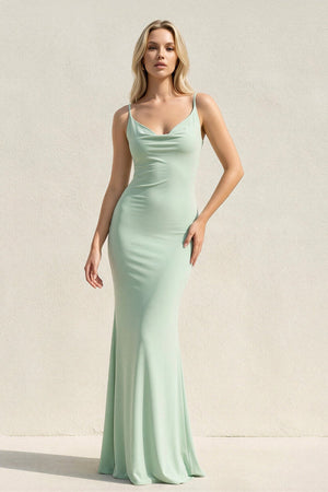 Spaghetti Straps Maxi Dress With Lace in Mint Green - SHE IS ME