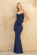 Spaghetti Straps Maxi Dress With Lace in Navy - SHE IS ME PROM DRESSES