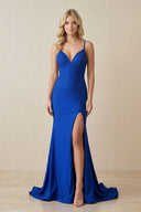 Spaghetti Straps Mermaid Beaded Backless Maxi Dress in Royal Blue
