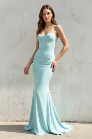 Spaghetti Straps Mermaid Gown in Aqua - SHE IS ME