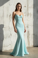Spaghetti Straps Mermaid Gown in Aqua - SHE IS ME PROM DRESSES
