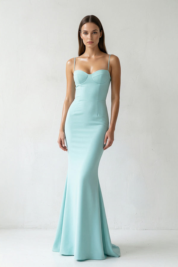 Spaghetti Straps Mermaid Gown in Aqua - SHE IS ME