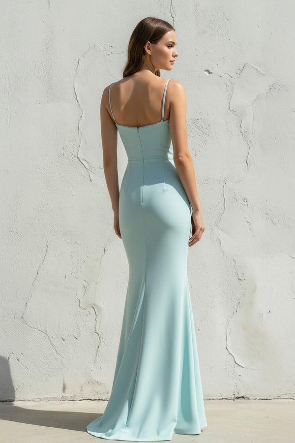 Sheisme-Aqua Spaghetti Straps Satin Mermaid Maxi Evening Formal Dress