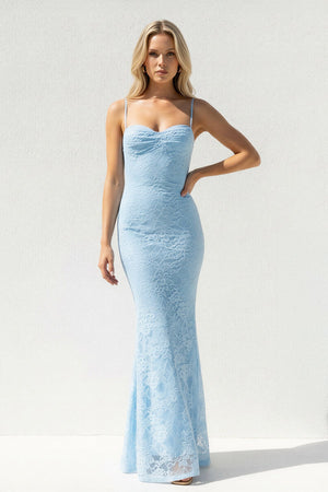 Spaghetti Straps Mermaid Lace Gown in Sky Blue - SHE IS ME