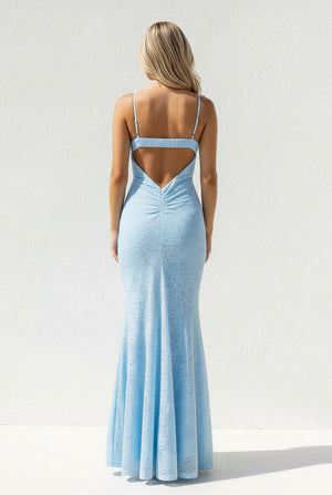 Spaghetti Straps Mermaid Lace Gown in Sky Blue - SHE IS ME