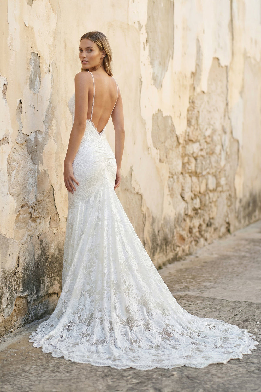 Spaghetti Straps Mermaid Lace Wedding Dress in White - SHE IS ME Wedding Dresses