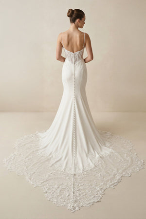 Spaghetti Straps Mermaid Satin Appliqued Wedding Dress in White - SHE IS ME Wedding Dresses