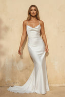 Spaghetti Straps Mermaid Satin Wedding Dress in White - SHE IS ME Wedding Dresses