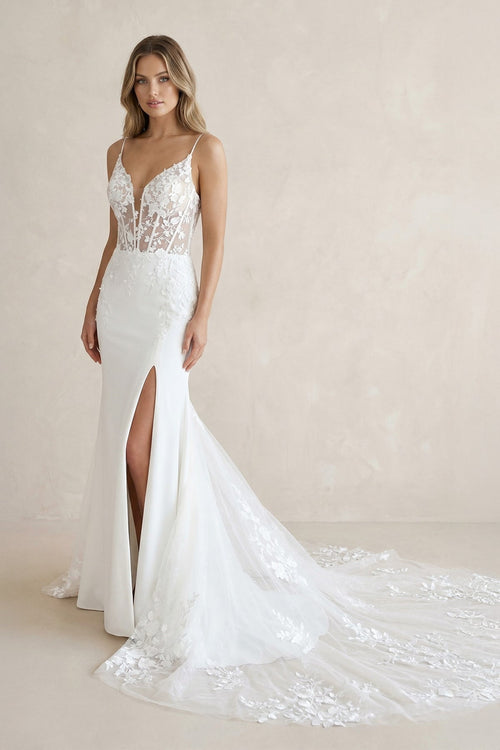 Spaghetti Straps Mermaid Wedding Dress with Appliques - SHE IS ME Wedding Dresses