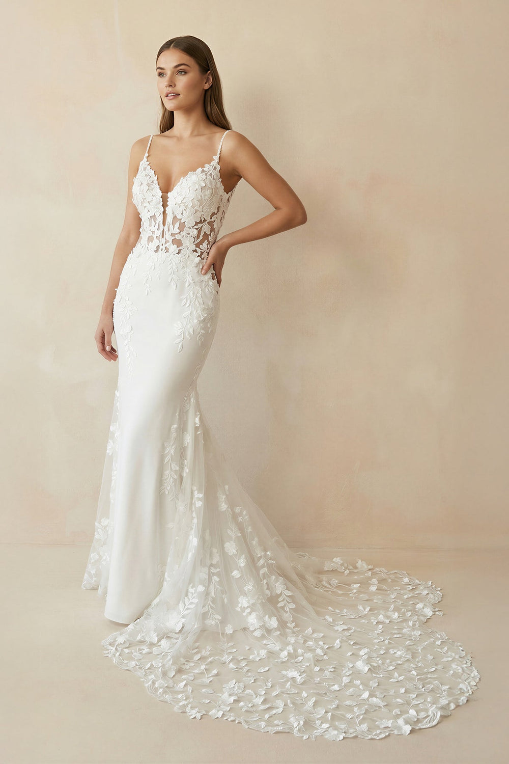 Spaghetti Straps Mermaid Wedding Dress with Lace in White - SHE IS ME Wedding Dresses