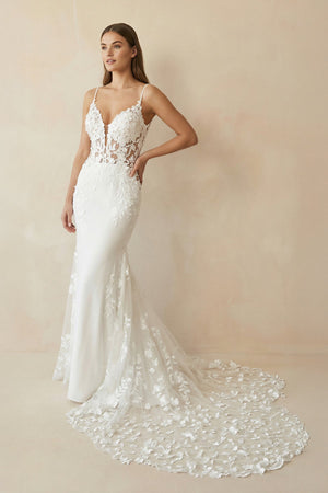 Spaghetti Straps Mermaid Wedding Dress with Lace in White - SHE IS ME Wedding Dresses