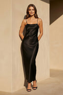 Spaghetti Straps Midi Dress With Lace in Black - SHE IS ME