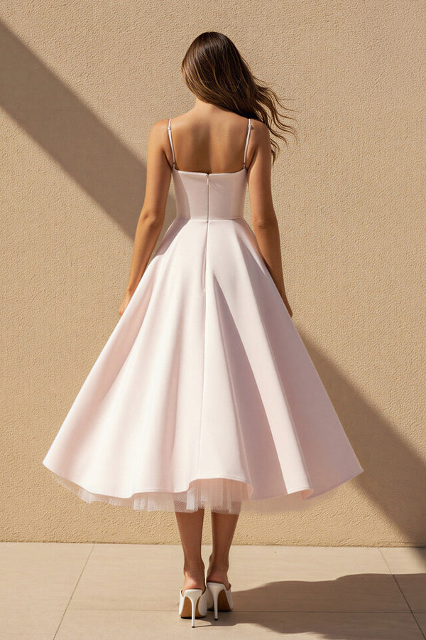 Spaghetti Straps Midi Dress With Lace - Trim in Blush - SHE IS ME