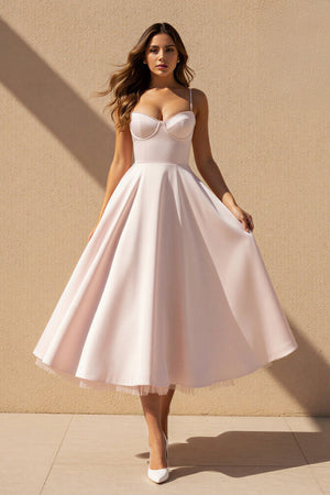 Spaghetti Straps Midi Dress With Lace - Trim in Blush - SHE IS ME