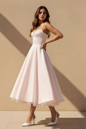 Spaghetti Straps Midi Dress With Lace - Trim in Blush - SHE IS ME