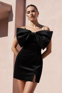 Spaghetti Straps Mini Dress With Bow in Black - SHE IS ME