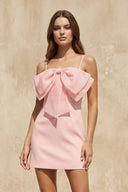 Spaghetti Straps Mini Dress With Bow in Pink - SHE IS ME