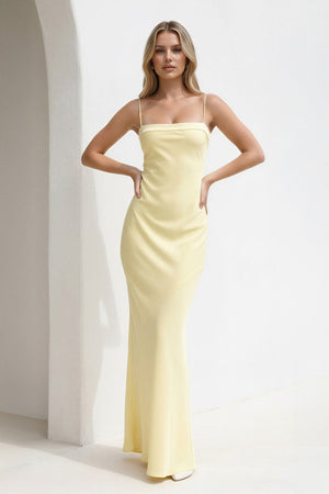 Spaghetti Straps Open Back Maxi Dress in Yellow - SHE IS ME Prom Dresses