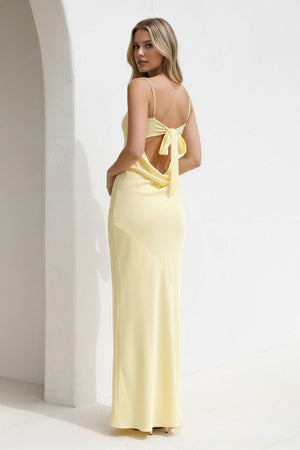 Spaghetti Straps Open Back Maxi Dress in Yellow - SHE IS ME Prom Dresses