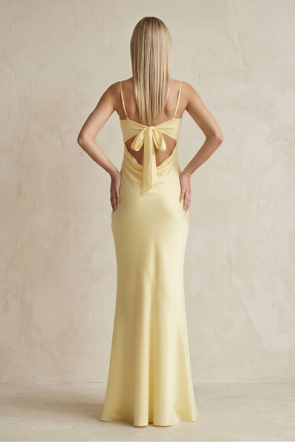 Spaghetti Straps Open Back Maxi Dress in Yellow - SHE IS ME Prom Dresses