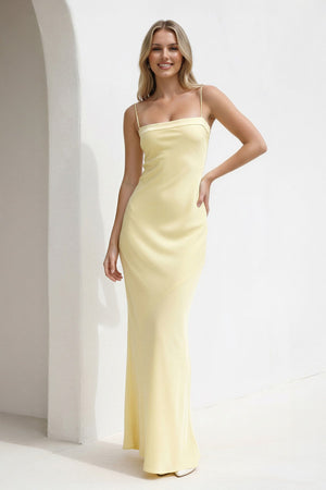 Spaghetti Straps Open Back Maxi Dress in Yellow - SHE IS ME Prom Dresses
