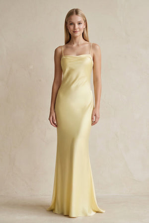 Spaghetti Straps Open Back Maxi Dress in Yellow - SHE IS ME Prom Dresses