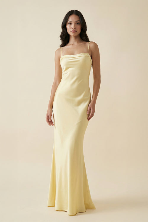 Spaghetti Straps Open Back Maxi Dress in Yellow - SHE IS ME Prom Dresses