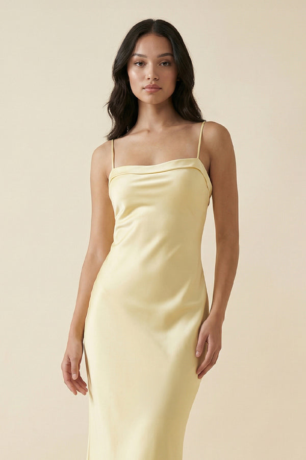 Spaghetti Straps Open Back Maxi Dress in Yellow - SHE IS ME Prom Dresses