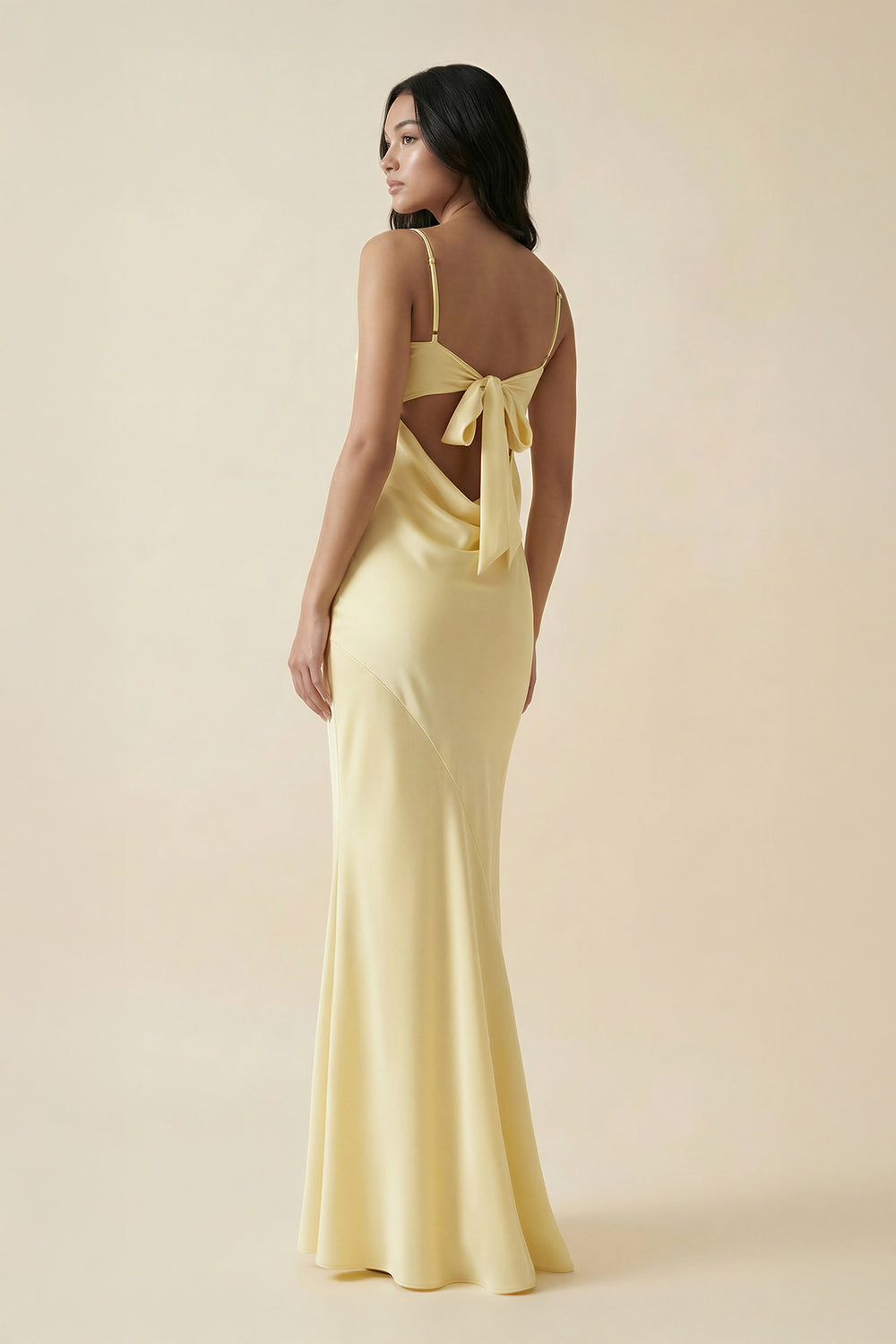 Spaghetti Straps Open Back Maxi Dress in Yellow - SHE IS ME Prom Dresses