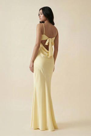 Spaghetti Straps Open Back Maxi Dress in Yellow - SHE IS ME Prom Dresses