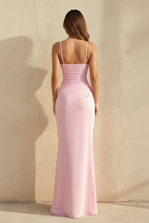 Spaghetti Straps Pleated Maxi Dress in Pink - SHE IS ME