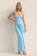 Spaghetti Straps Pleated Maxi Dress in Sky Blue - SHE IS ME
