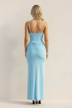 Spaghetti Straps Pleated Maxi Dress in Sky Blue - SHE IS ME Prom Dresses