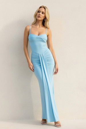 Spaghetti Straps Pleated Maxi Dress in Sky Blue - SHE IS ME