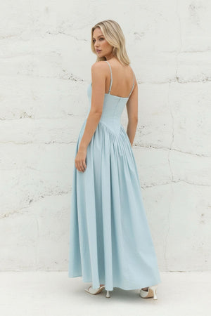 Spaghetti Straps Pleated Maxi Dress in Sky Blue - SHE IS ME