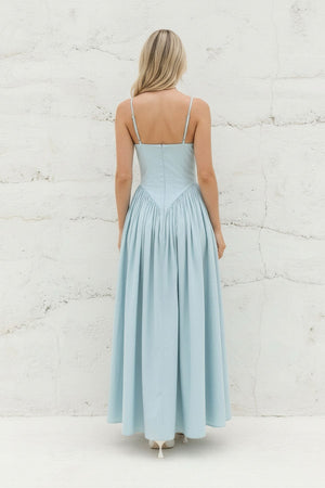 Spaghetti Straps Pleated Maxi Dress in Sky Blue - SHE IS ME