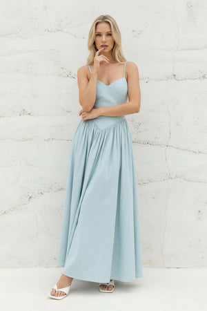 Spaghetti Straps Pleated Maxi Dress in Sky Blue - SHE IS ME