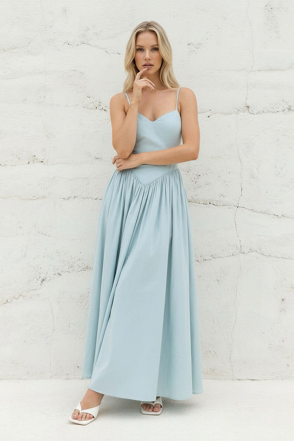 Spaghetti Straps Pleated Maxi Dress in Sky Blue - SHE IS ME